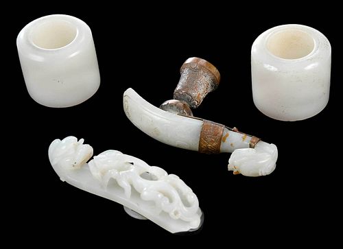 FOUR CHINESE CARVED JADE AND