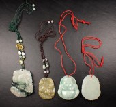 FOUR CHINESE CARVED JADE PENDA