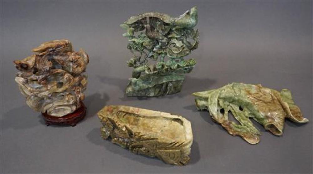 FOUR CHINESE CARVED SEMI-PRECIOUS