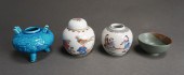 FOUR CHINESE CERAMIC AND PORCE