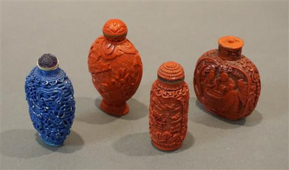 FOUR CHINESE CINNABAR STYLE SNUFF