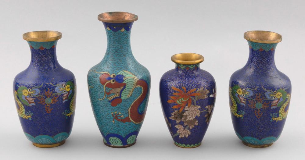 FOUR CHINESE CLOISONNÉ ENAMEL VASES