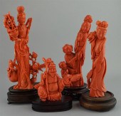 FOUR CHINESE CORAL FIGURESFOUR
