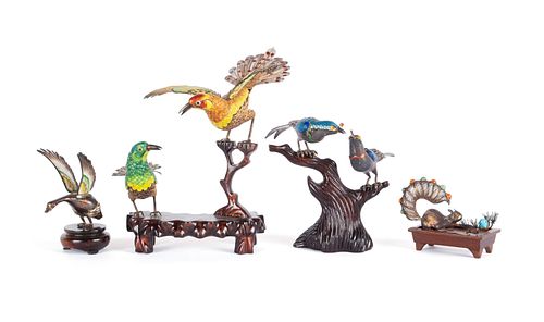 FOUR CHINESE ENAMELED SILVER
