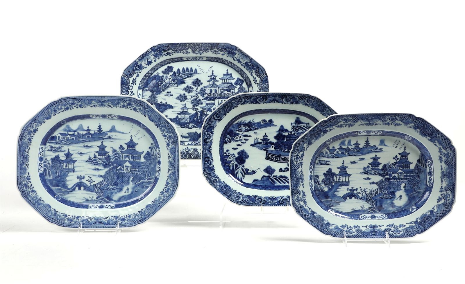 FOUR CHINESE EXPORT BLUE AND