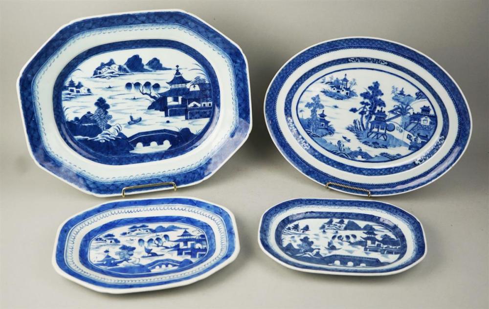FOUR CHINESE EXPORT BLUE AND