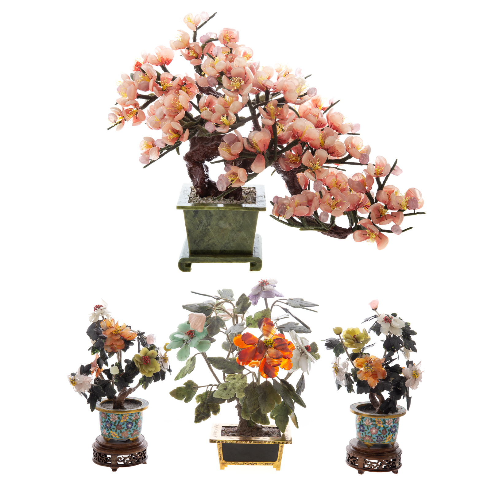 FOUR CHINESE EXPORT MINERAL TREES