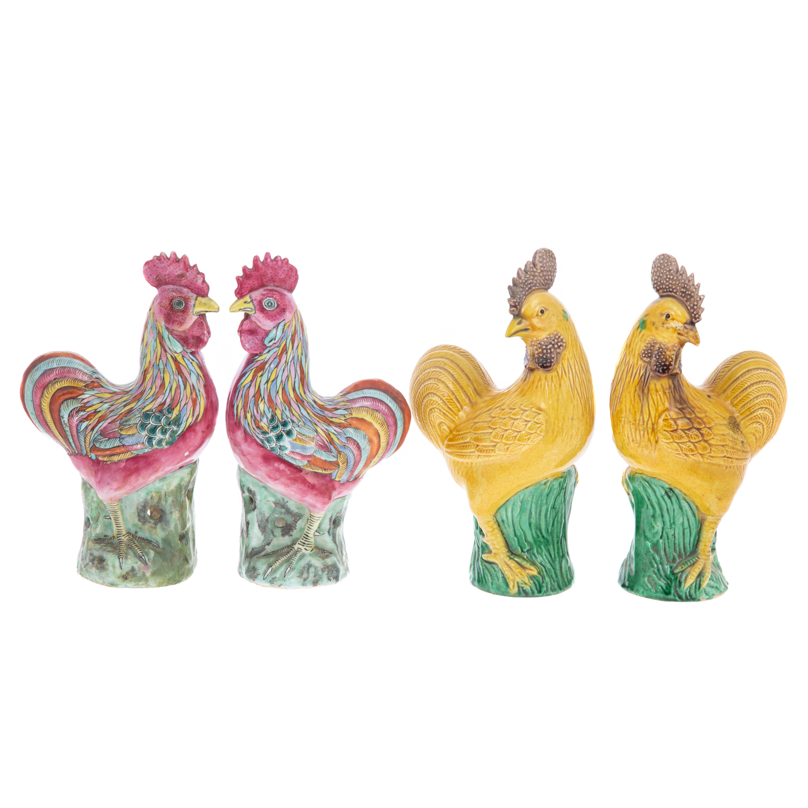 FOUR CHINESE EXPORT ROOSTERS