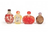 FOUR CHINESE GLASS SNUFF BOTTL