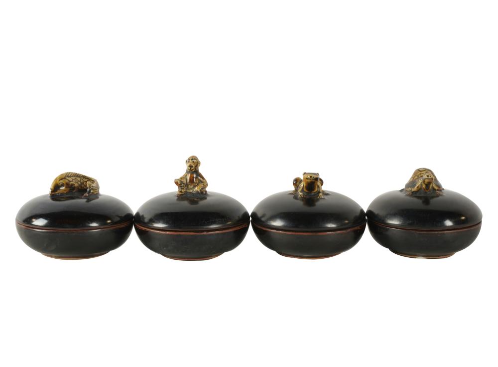 FOUR CHINESE GLAZED CERAMIC COVERED