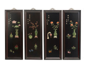 FOUR CHINESE HARDSTONE-MOUNTED
