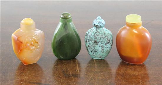 Four Chinese hardstone snuff