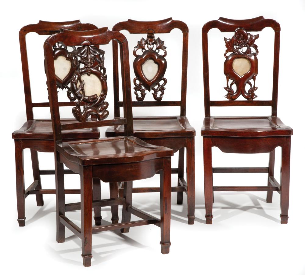 FOUR CHINESE HARDWOOD AND HARDSTONE