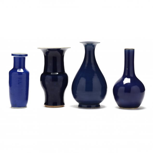 FOUR CHINESE MONOCHROME BLUE VASES