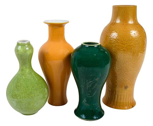 FOUR CHINESE MONOCHROME GLAZED