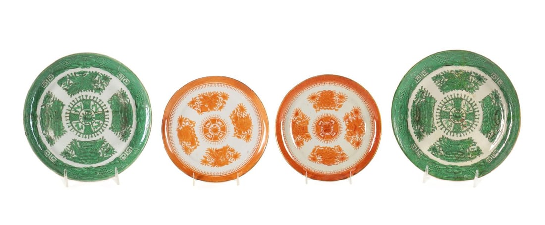 FOUR CHINESE ORANGE AND GREEN