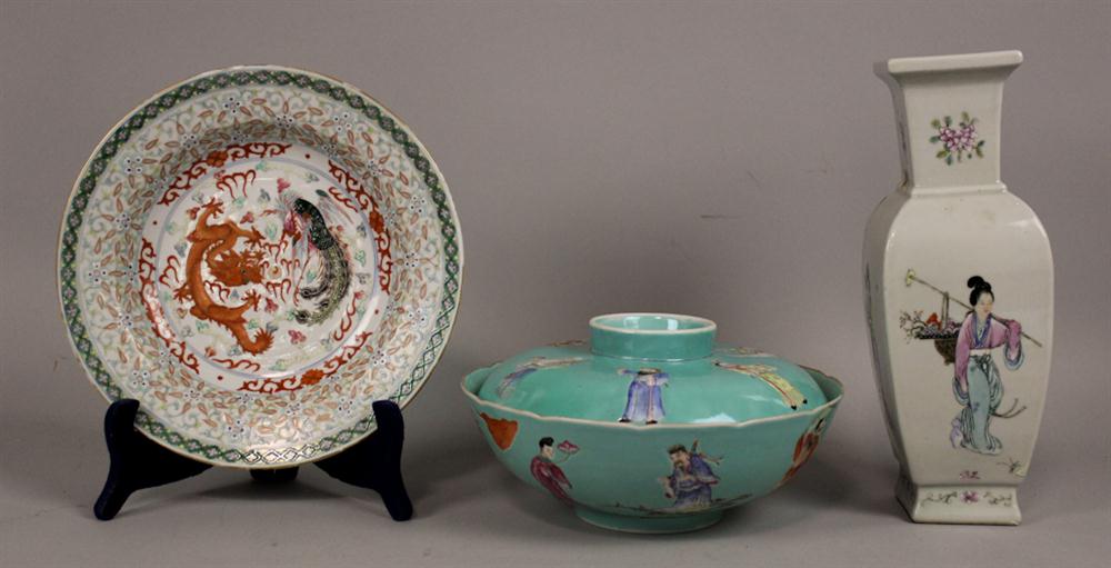 FOUR CHINESE PAINTED POTTERY