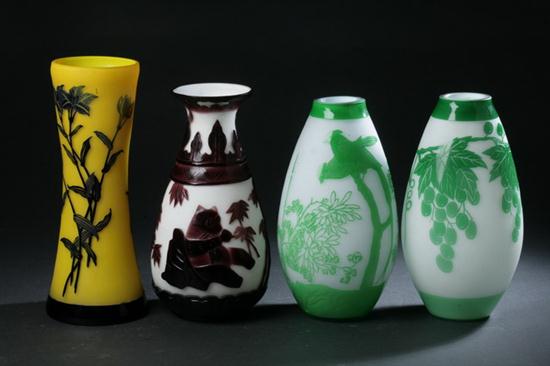 FOUR CHINESE PEKING GLASS VASES.