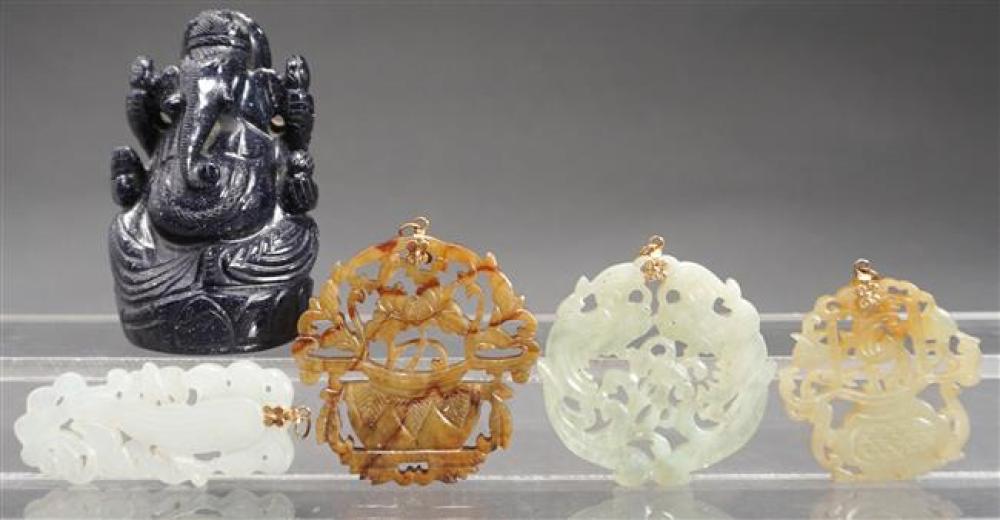 FOUR CHINESE PIERCED HARDSTONE