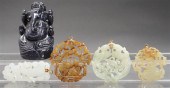 FOUR CHINESE PIERCED HARDSTONE