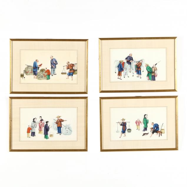 FOUR CHINESE PITH PAINTINGS  Late