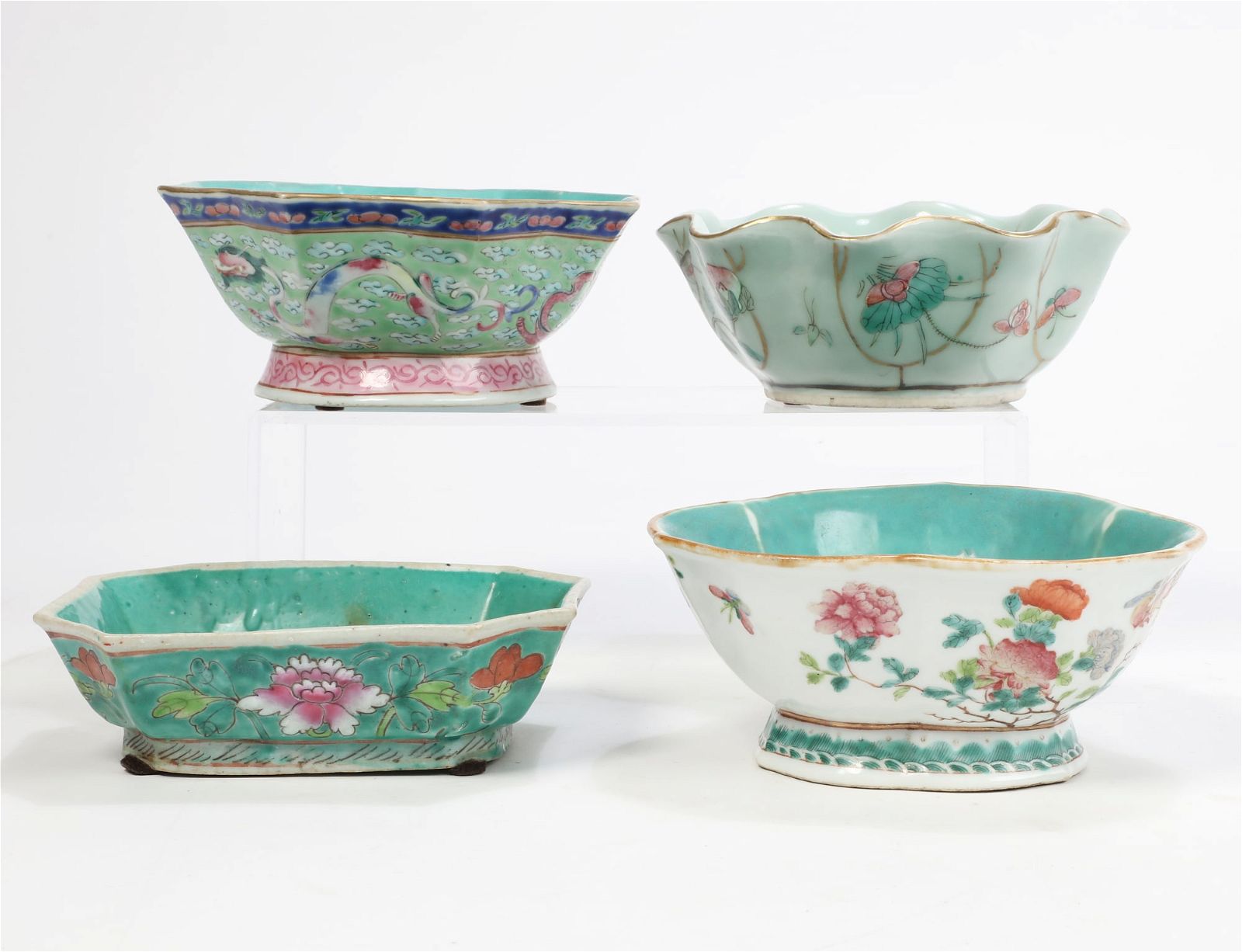 FOUR CHINESE POLYCHROME ENAMELED