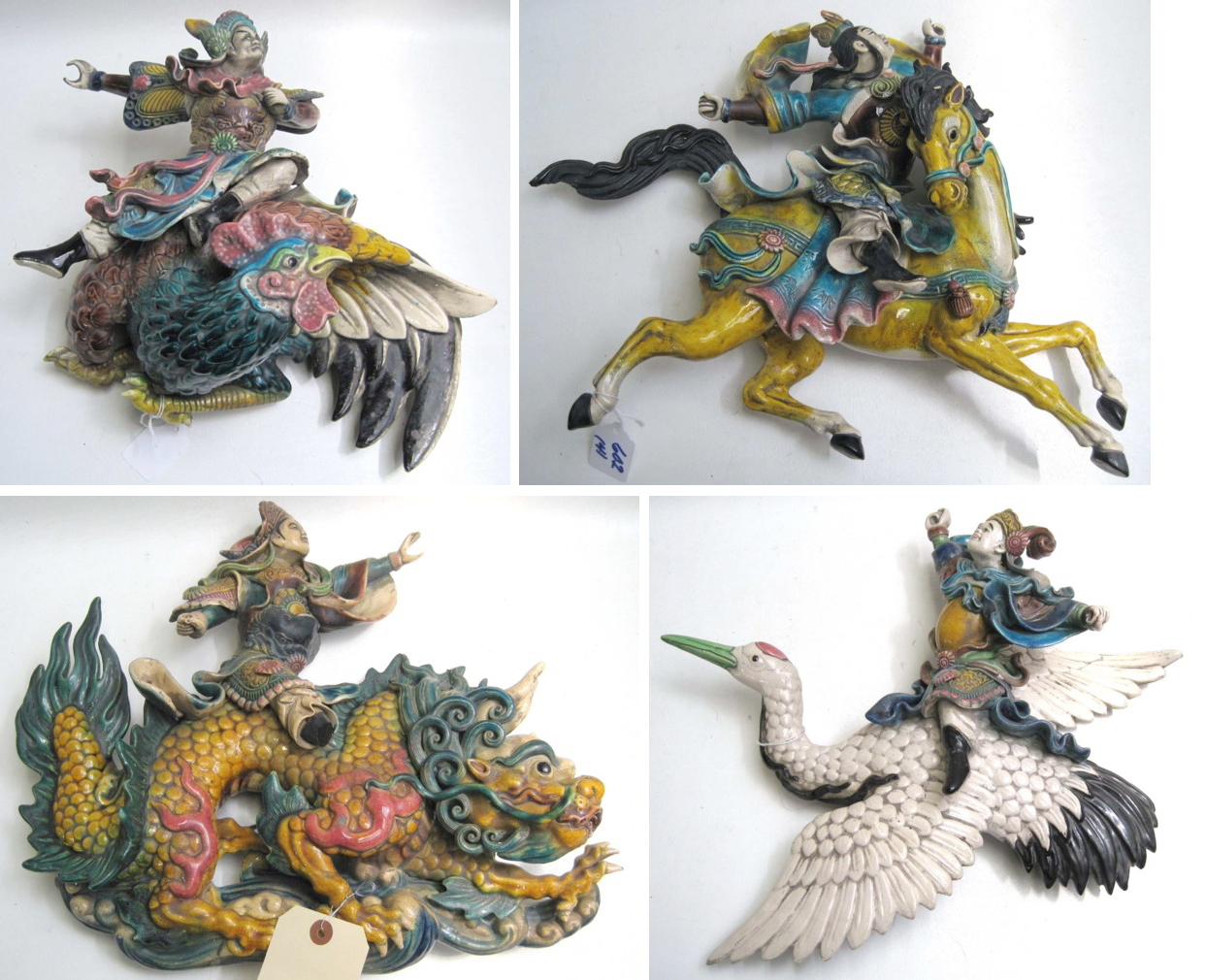 FOUR CHINESE POTTERY FIGURAL ROOF