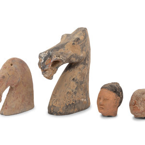 Four Chinese Pottery Heads Han