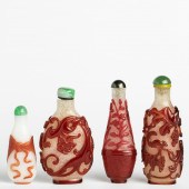 FOUR CHINESE RED OVERLAY GLASS