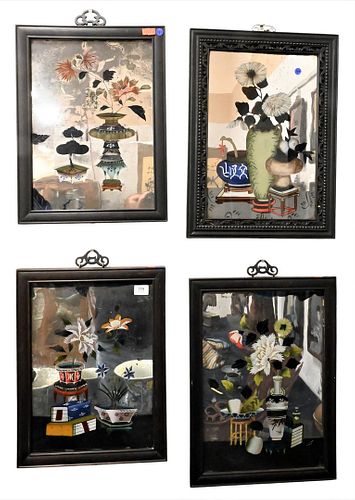 FOUR CHINESE REVERSE-PAINTED MIRROR
