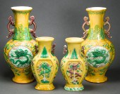 FOUR CHINESE SANCAI GLAZED VAS
