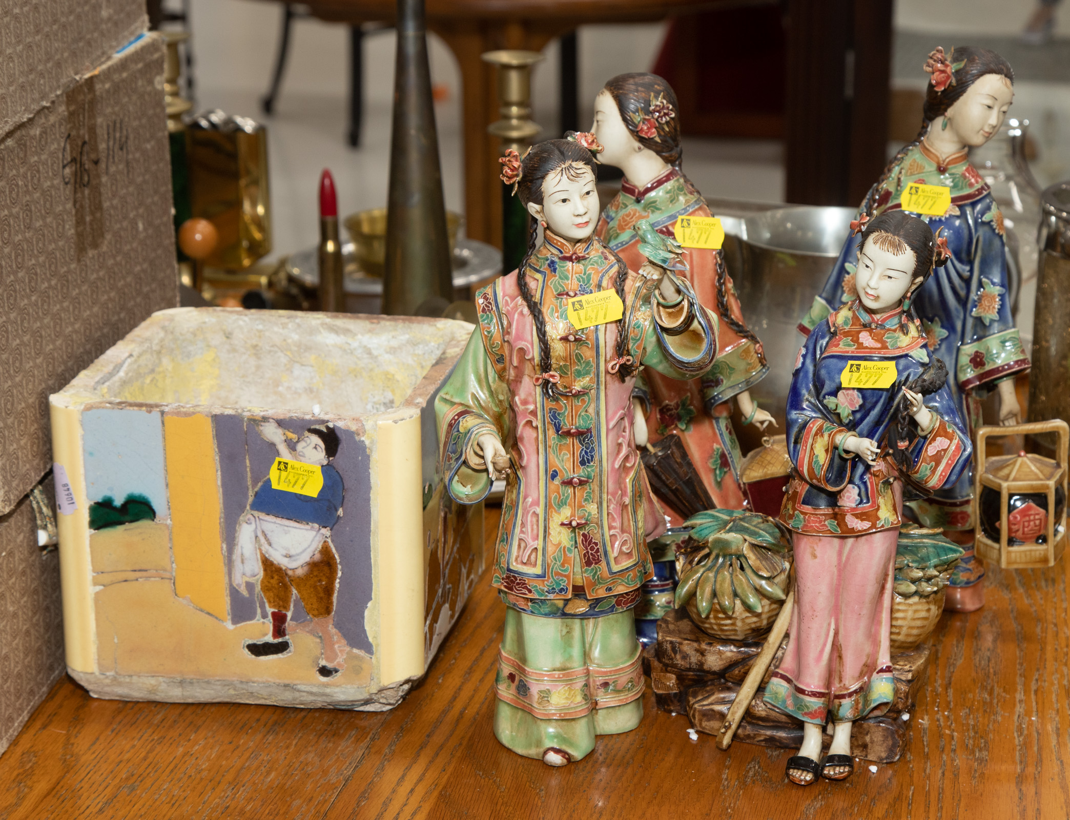FOUR CHINESE STONEWARE FIGURES &