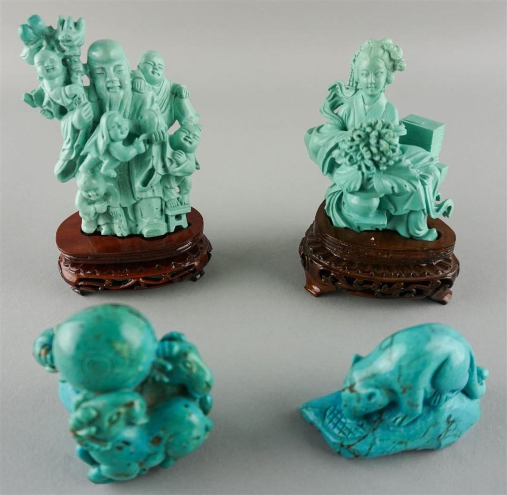 FOUR CHINESE TURQUOISE CARVINGSFOUR