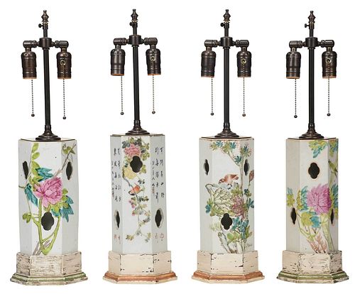 FOUR CHINESE WIG STAND VASES