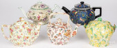 FOUR CHINTZ PORCELAIN TEAPOTS