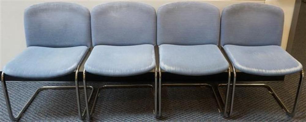 FOUR CHROME BLUE UPHOLSTERED SIDE