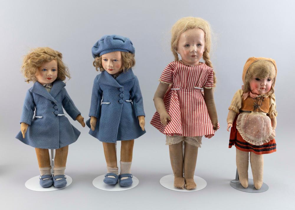 FOUR CLOTH AND COMPOSITION DOLLS