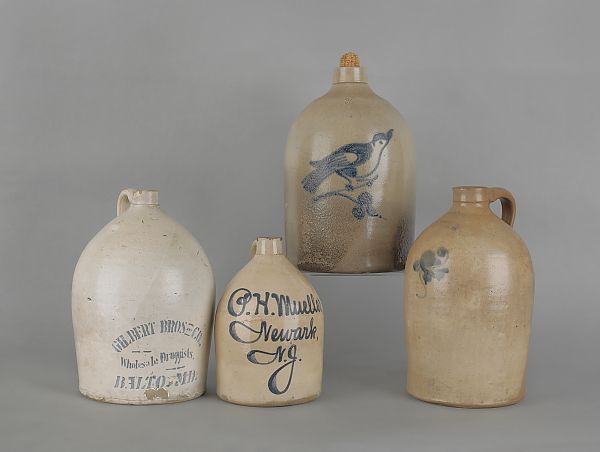 Four cobalt decorated stoneware