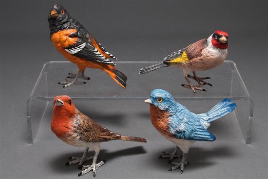 Four cold-painted bronze songbird
