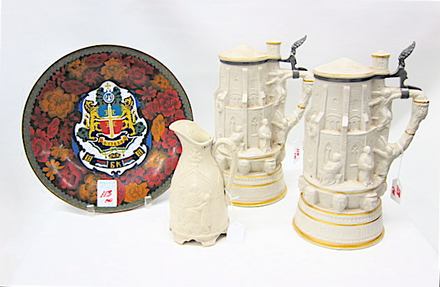 FOUR COLLECTIBLES: pair Mettlach