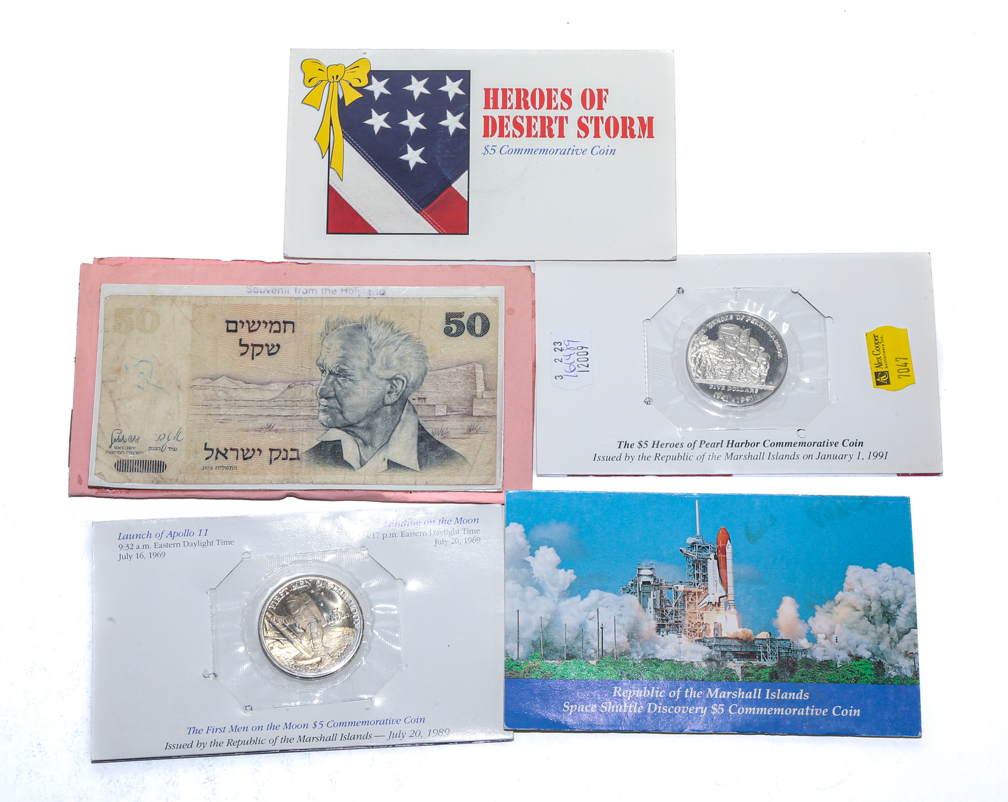 FOUR COMMEMORATIVE COINS & SOUVENIR