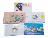 FOUR COMMEMORATIVE COINS & SOU