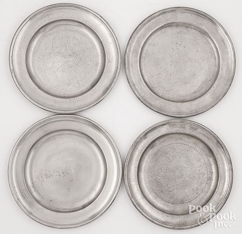 FOUR CONNECTICUT PEWTER PLATES,