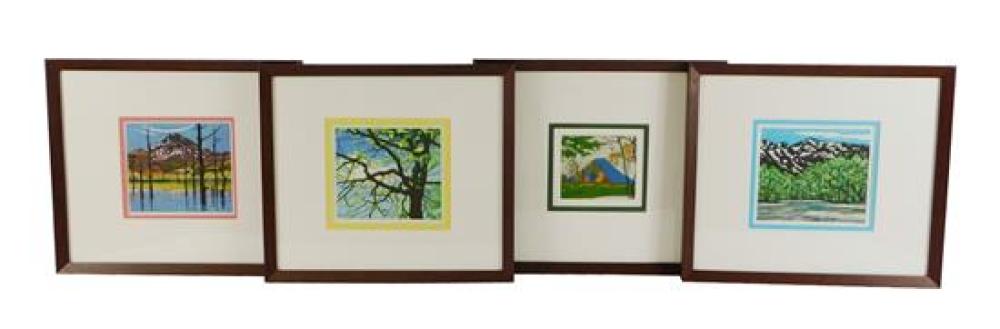 FOUR CONTEMPORARY BLOCK PRINTS,