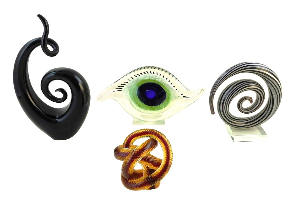 FOUR CONTEMPORARY GLASS SCULPTURES,