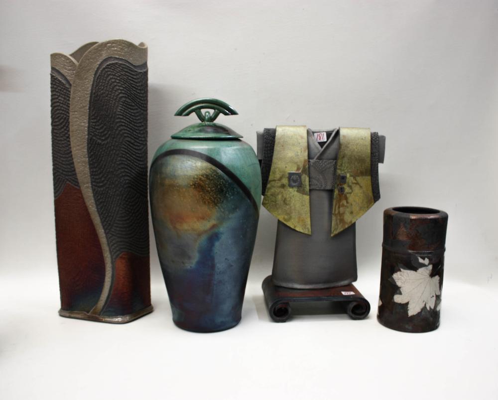 FOUR CONTEMPORARY RAKU POTTERY