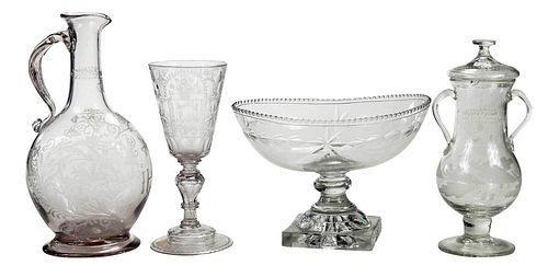 FOUR CONTINENTAL AND BRITISH ETCHED