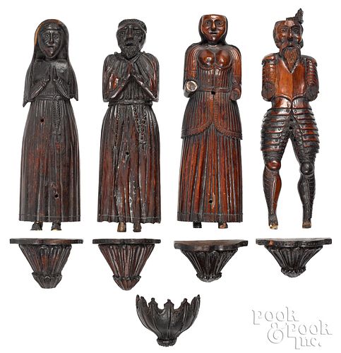 FOUR CONTINENTAL CARVED PINE