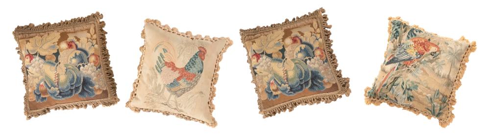 FOUR CONTINENTAL NEEDLEWORK PILLOWS