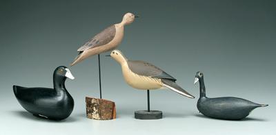 Four coot and dove decoys: modern